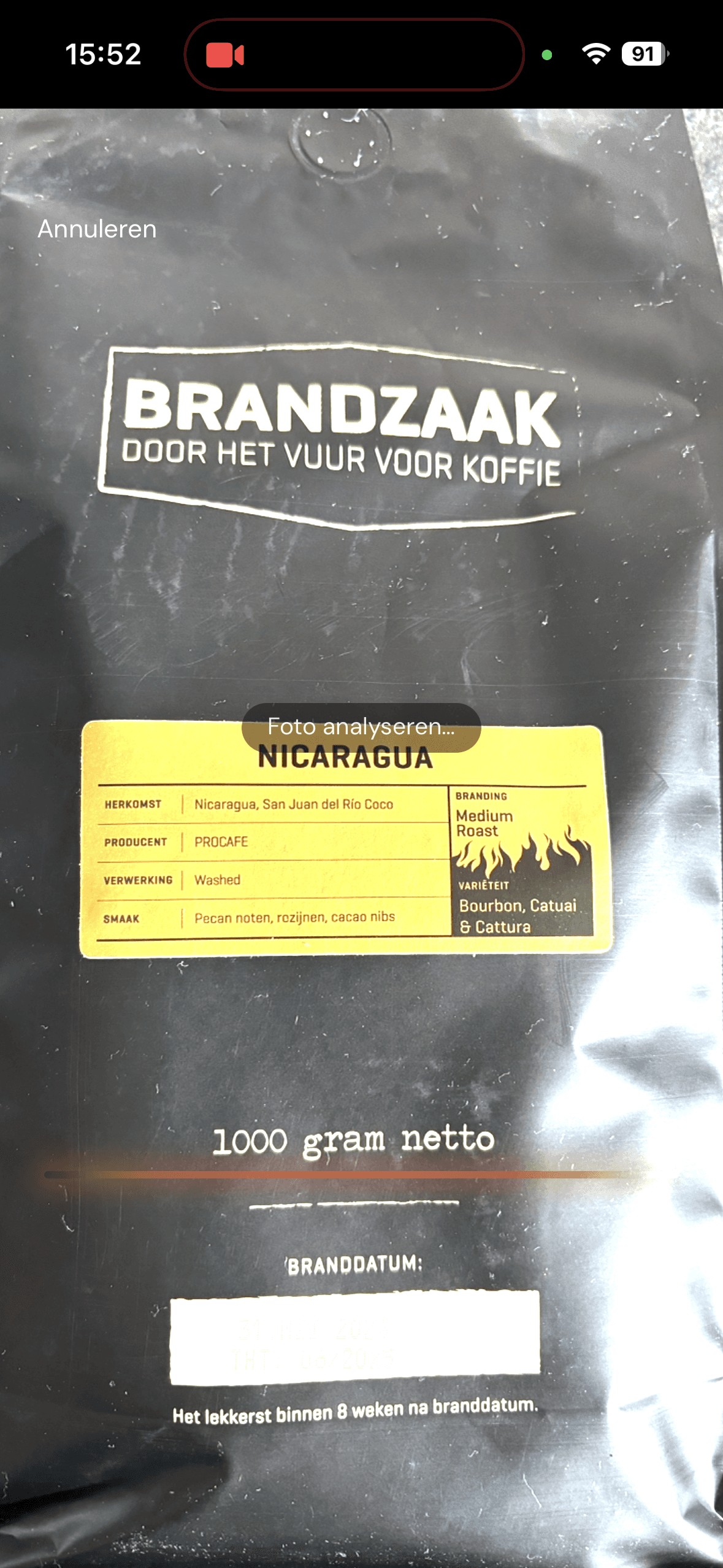 Richt je camera op een koffiezak